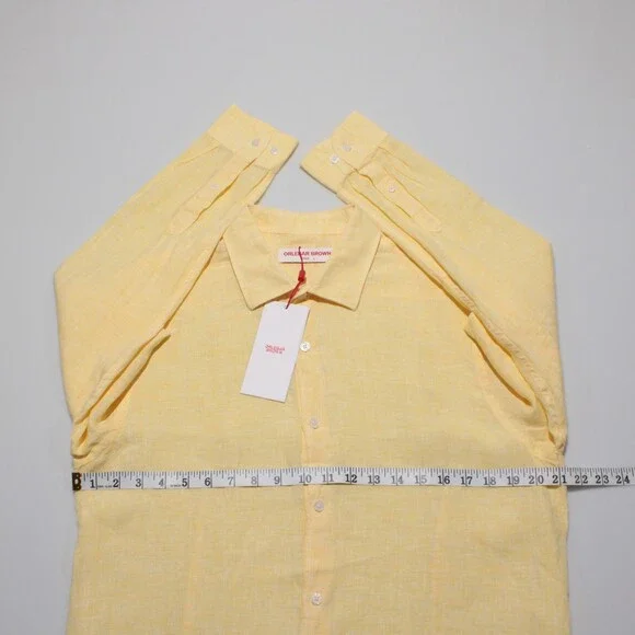 Orlebar Brown NWT Giles Casual Button Down Shirt Size L in Yellow 100% Linen